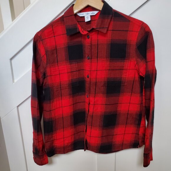 Red Buffalo check flannel boyfriend button down shirt - Picture 2 of 3